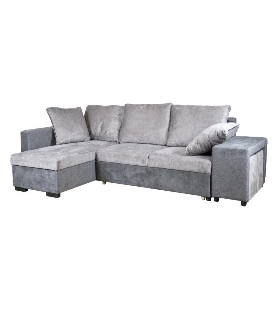 Divano angolare bellahome "jessy" con contenitore, pouf e penisola sinistra, 247x94x175 cm